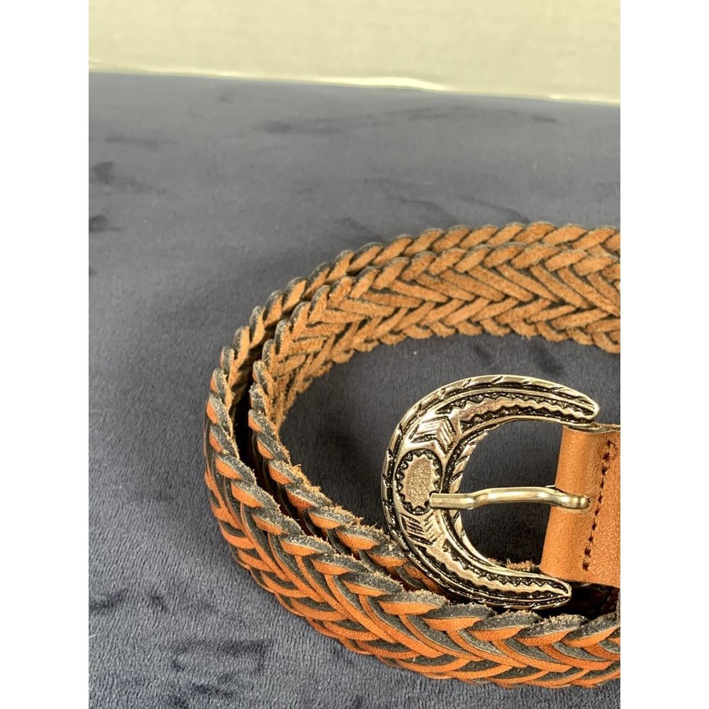 Vintage Womens Braided Belt Leather Brown Medium Solid‎ Silver Tone Buckle Nice - Picture 12 of 16